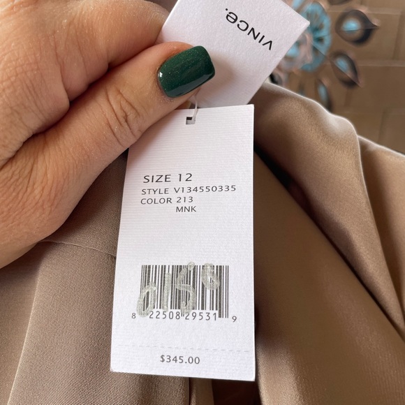 NEW Vince. 100% Silk Mink Nude Color Drawstring Waist Long Sleeve Shirt Dress 12 - Picture 8 of 16